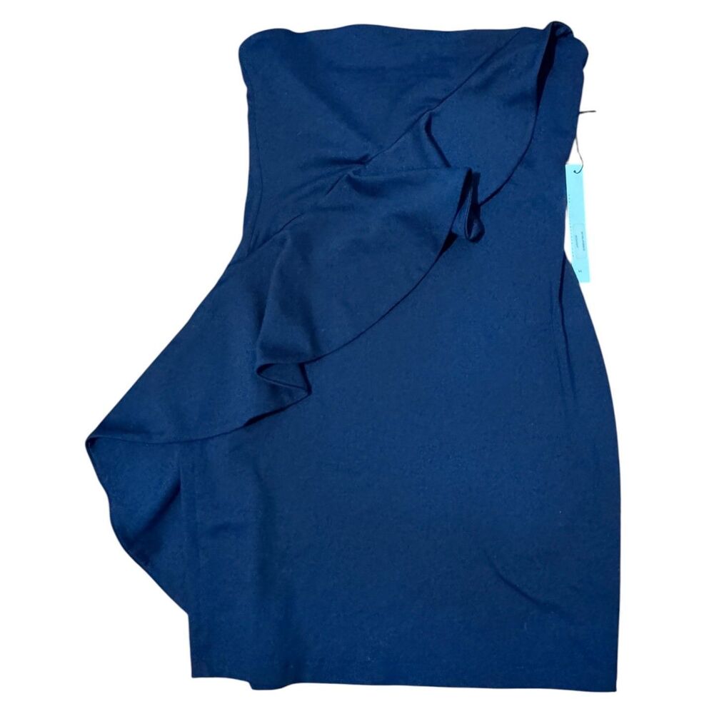 Susana Monaco NWT Navy Strapless Ruffle Mini Dress Nylon Stretch Date Night M